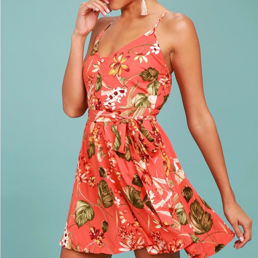 Lulus “Ulani” Rusty Rose Floral Print Skater Dress | Size M